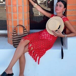 New J. Crew Macrame Midi Dress Cover Up Crochet Size Medium/Large